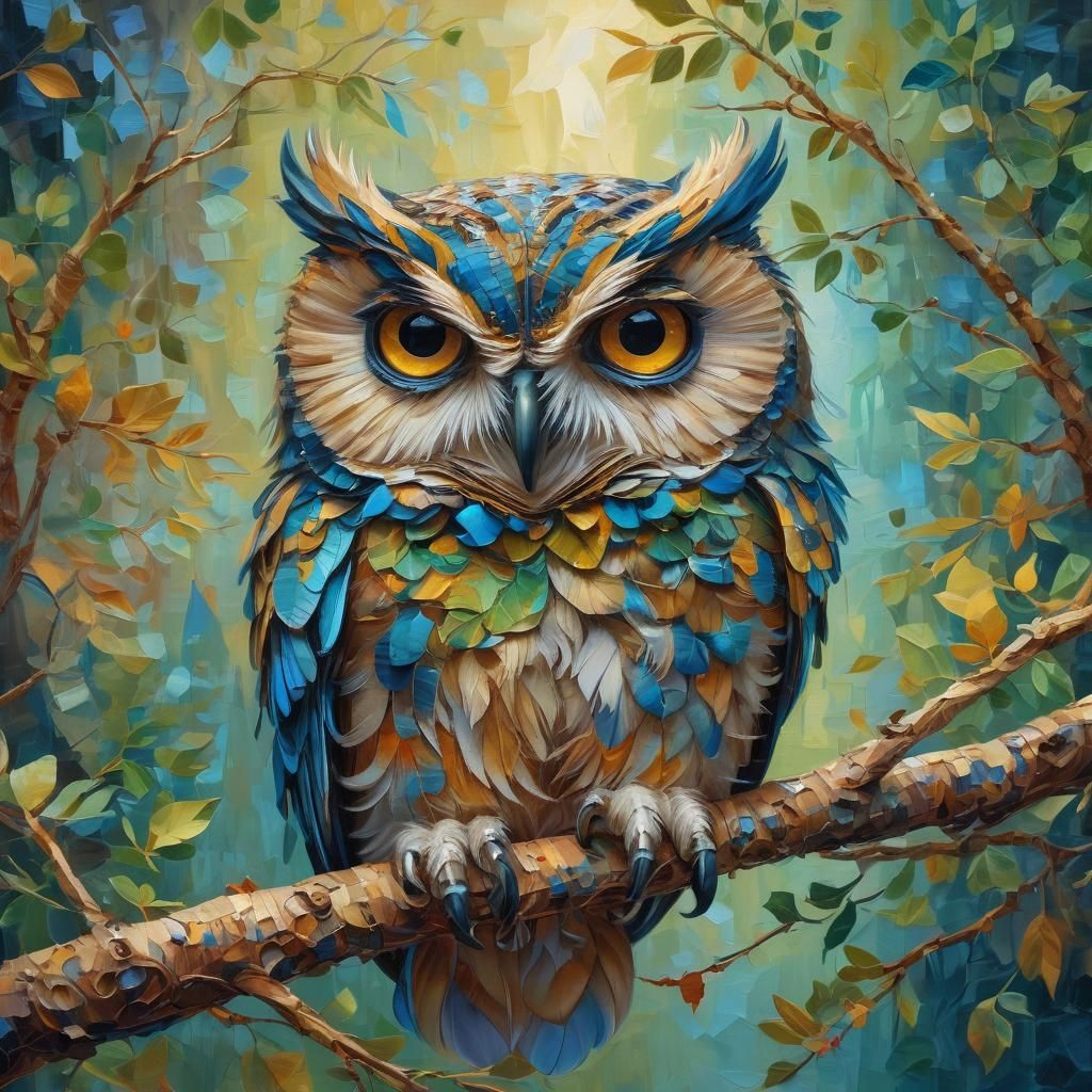 Vibrant Fauvist Owl Portrait with Impasto Texture