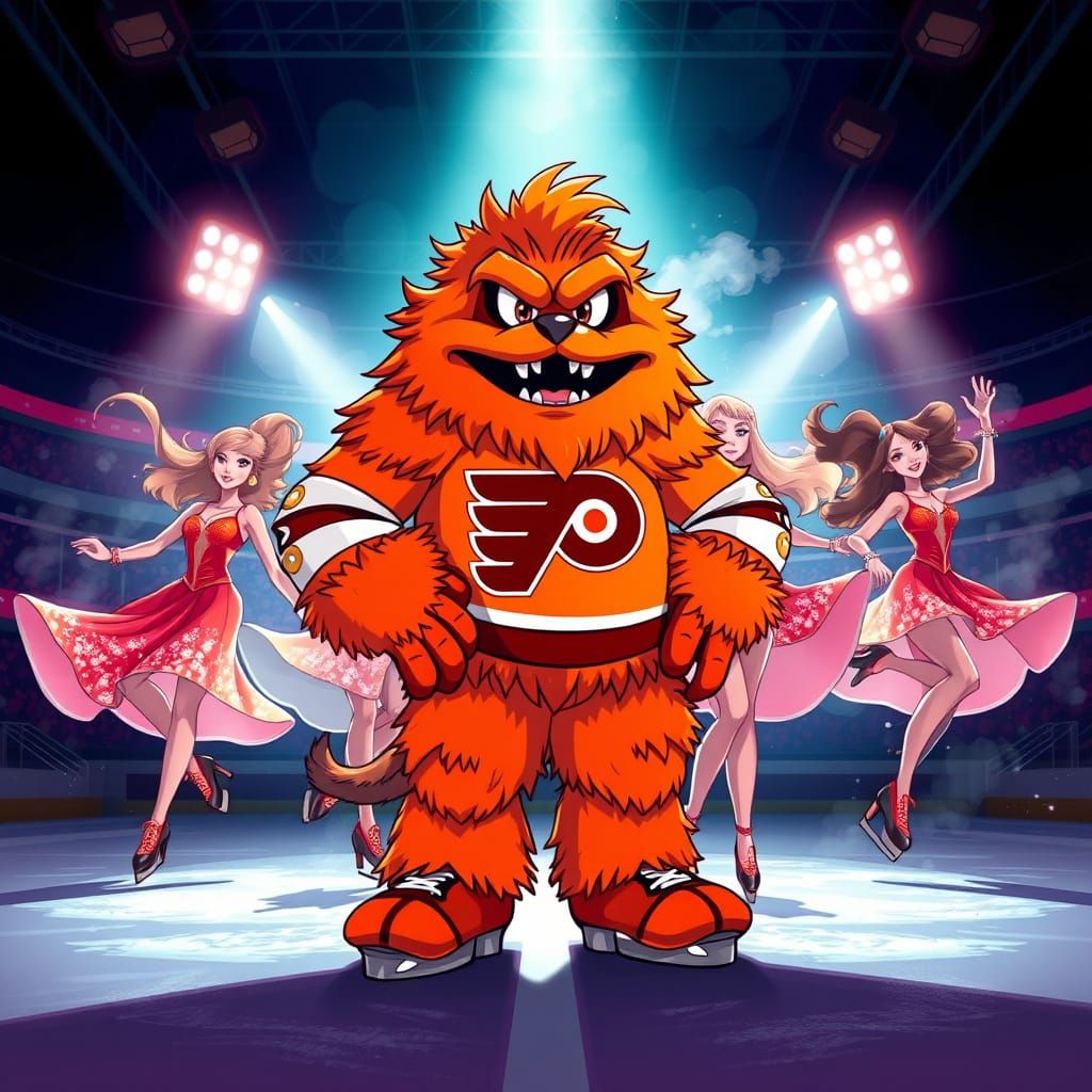 Gritty and Ice Skating Beauties in Dynamic Arena Scene