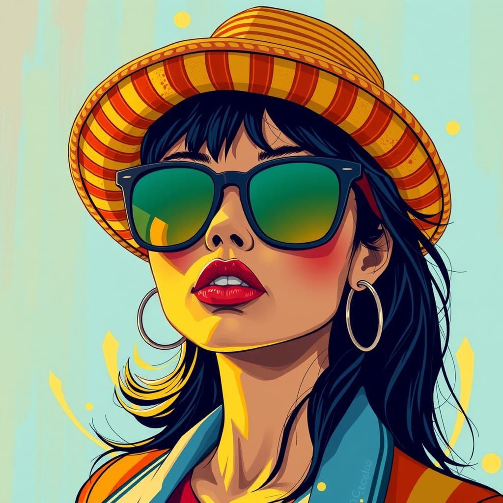 A girl wearing sunglasses and hat