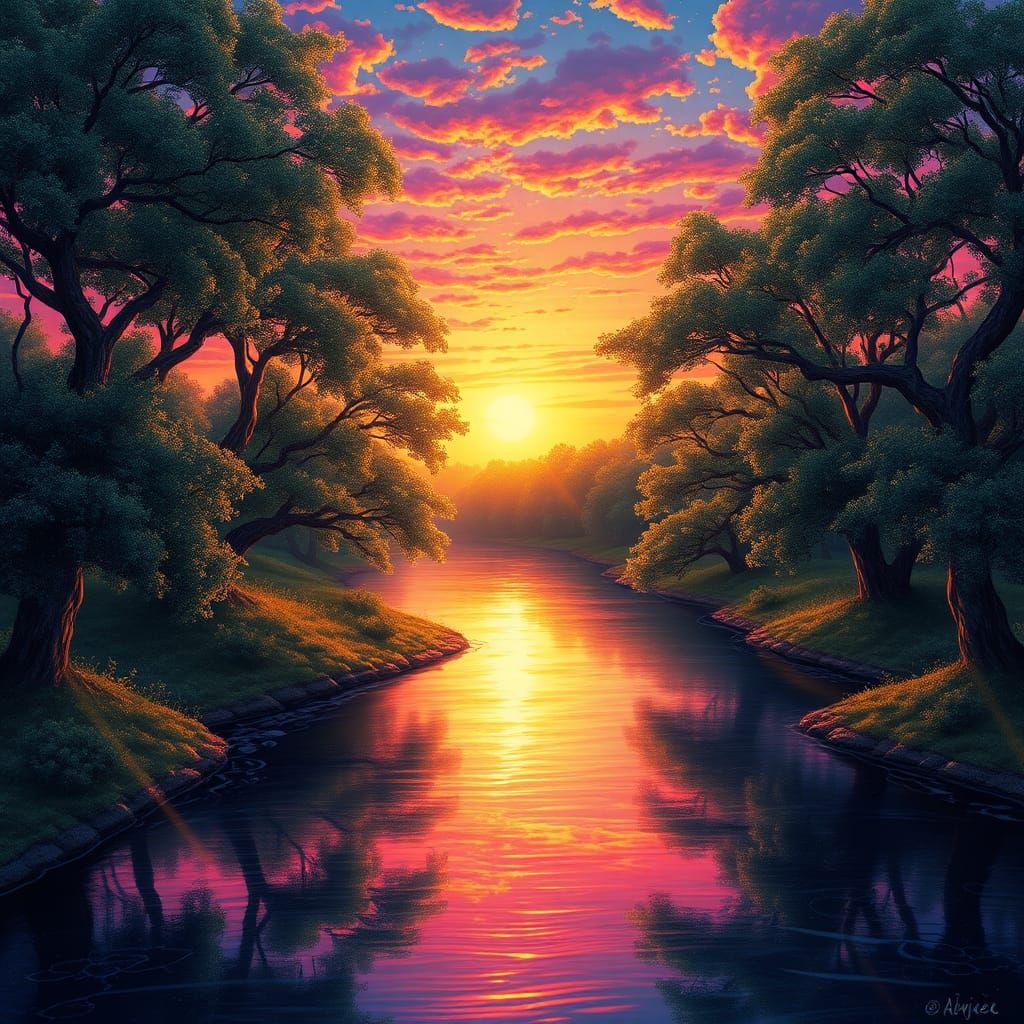 Serene River Scene at Sunset
