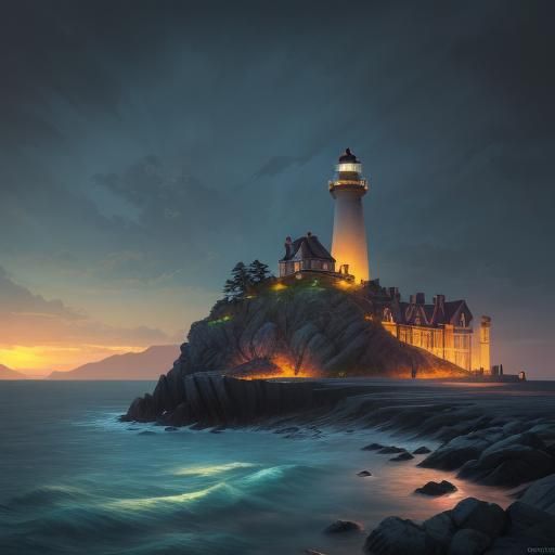 Epic Beachside Lighthouse in a Golden Sunset