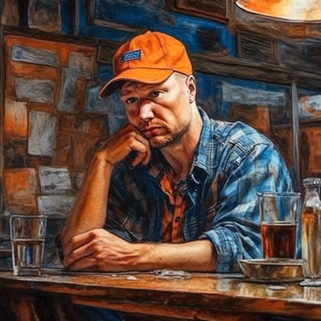 Blue-Capped Man in a Lonely Diner
