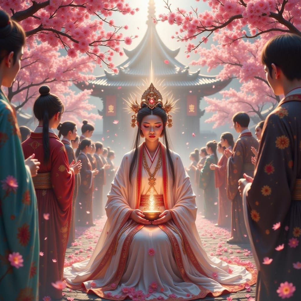 Amaterasu's Divine Shrine Offerings in Ancient Japanese Styl...