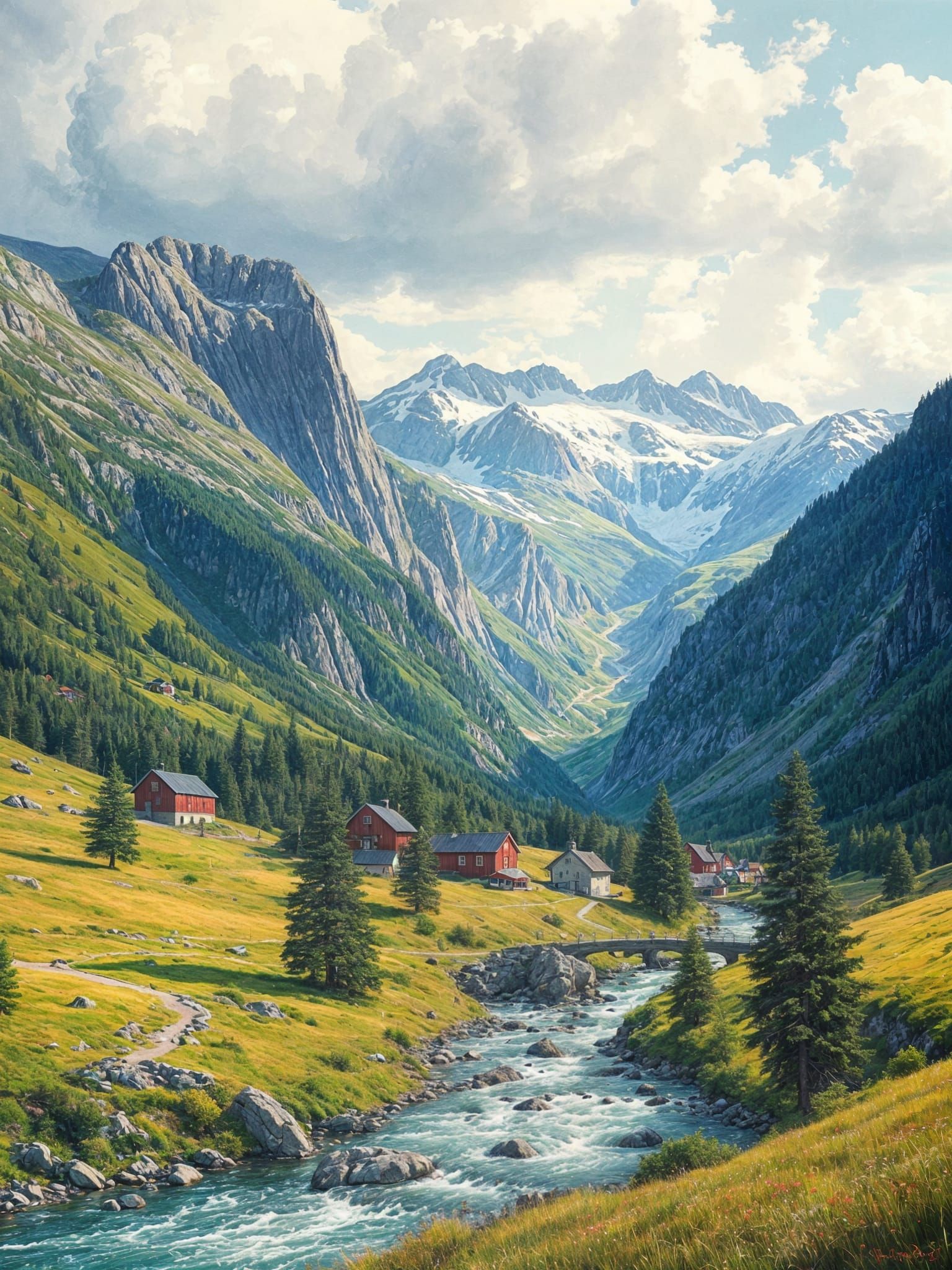 Norwegian Village in the Mountains