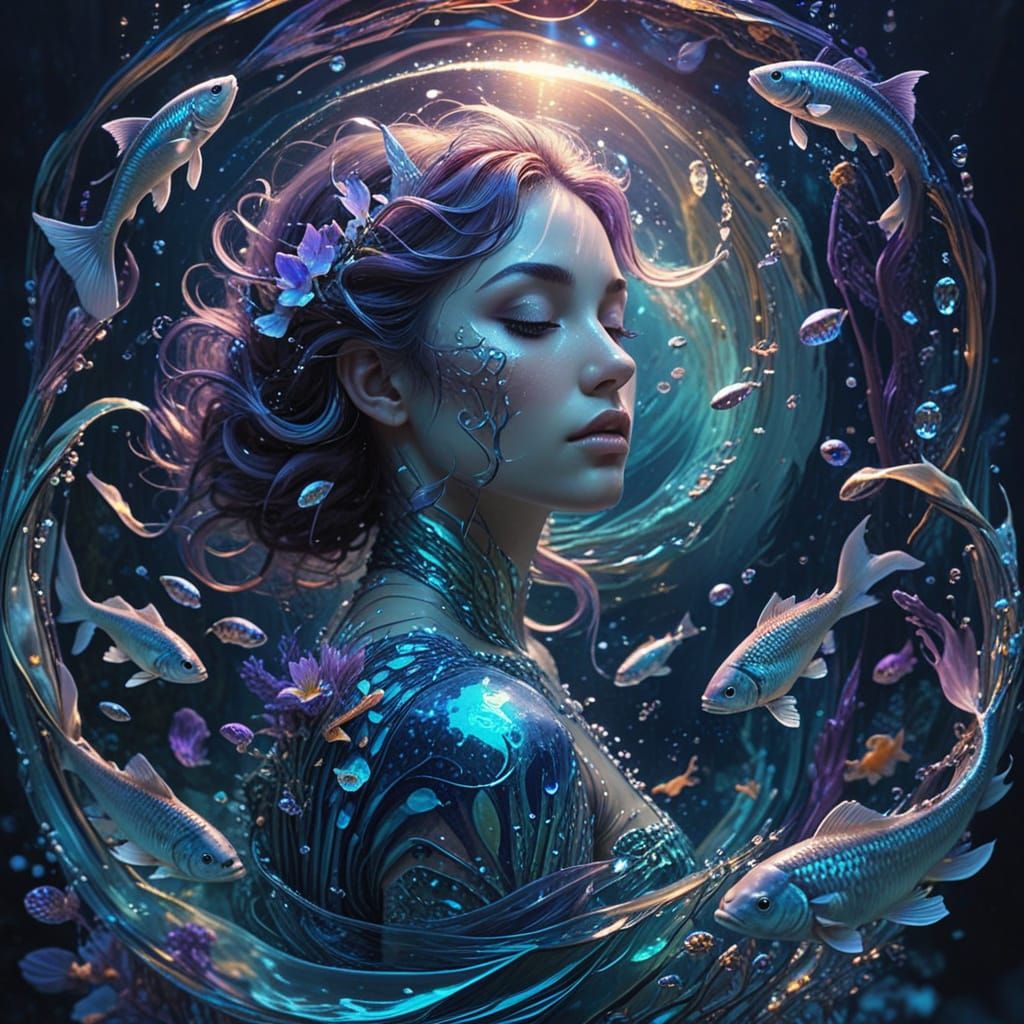 Surreal Water Nymph in Ethereal Aquatic Realm
