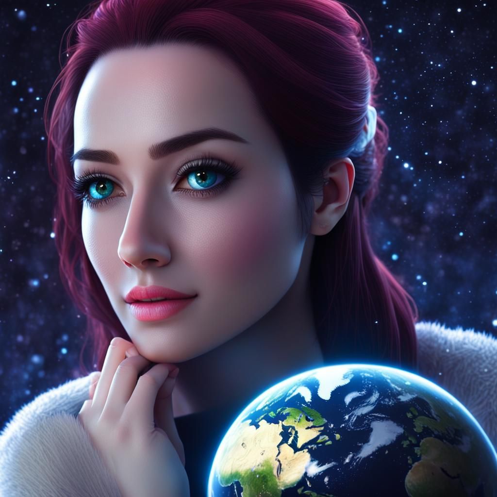 Beauty Goddess Embracing Miniature Earth