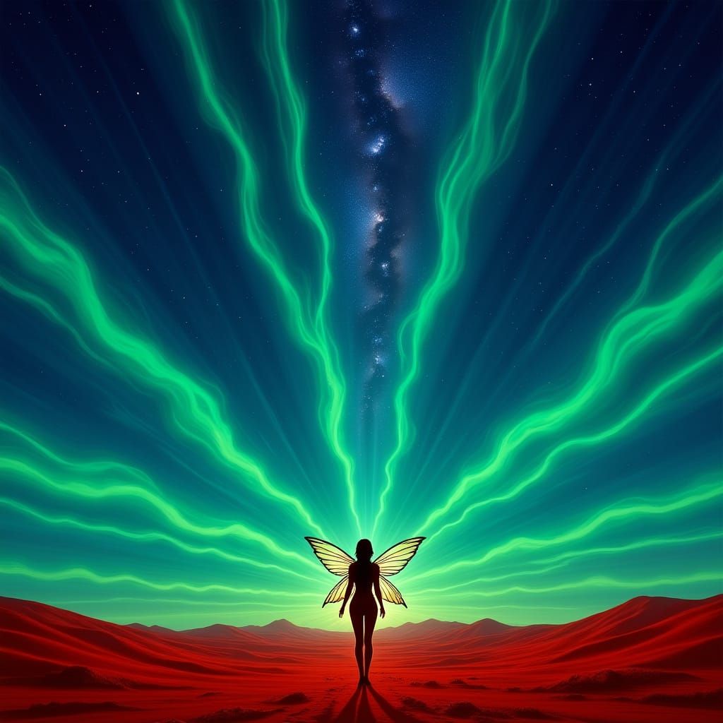 Spectacular Alien Sky Over Red Desert Landscape