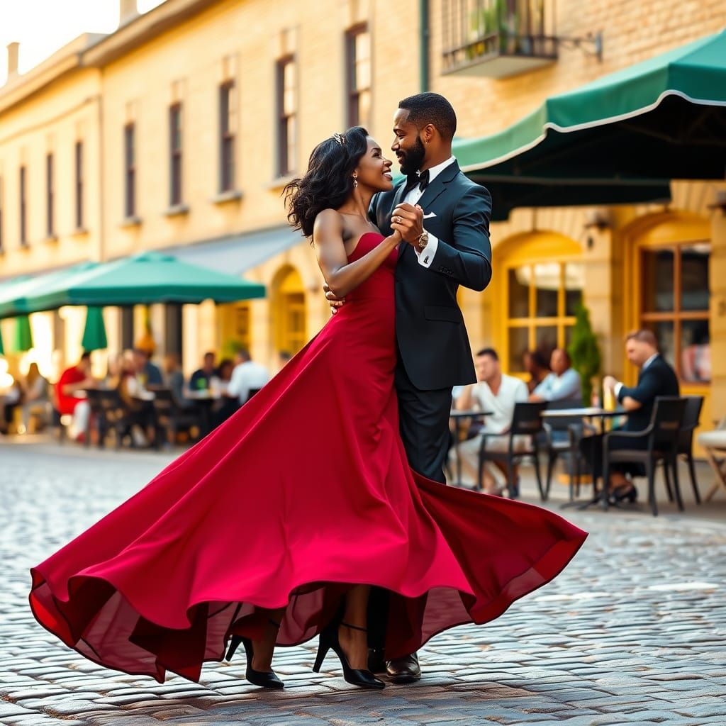 Black Couple Dancing Outdoors in Romantic Setting