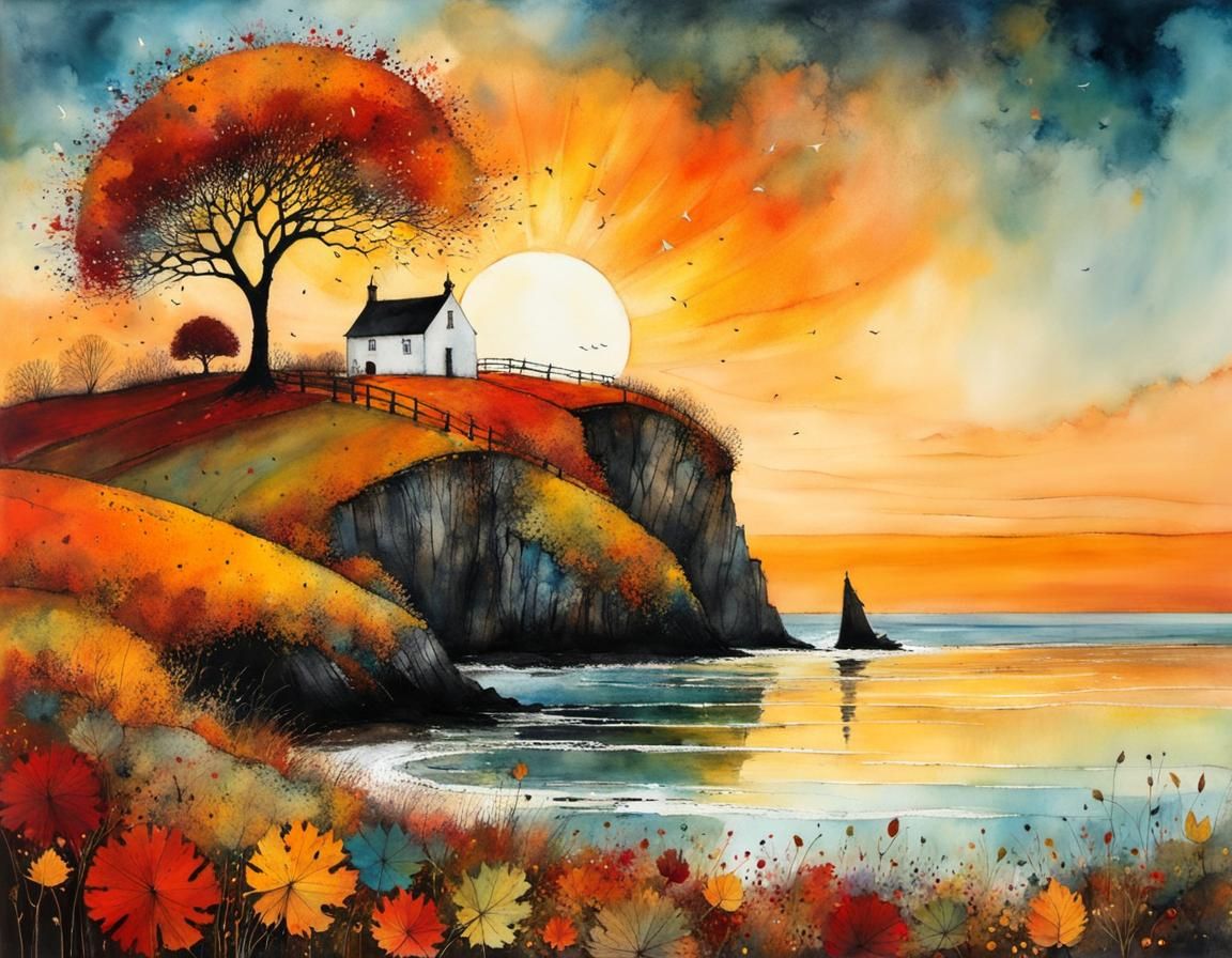 Autumn Dreamscape with Whimsical Sunset