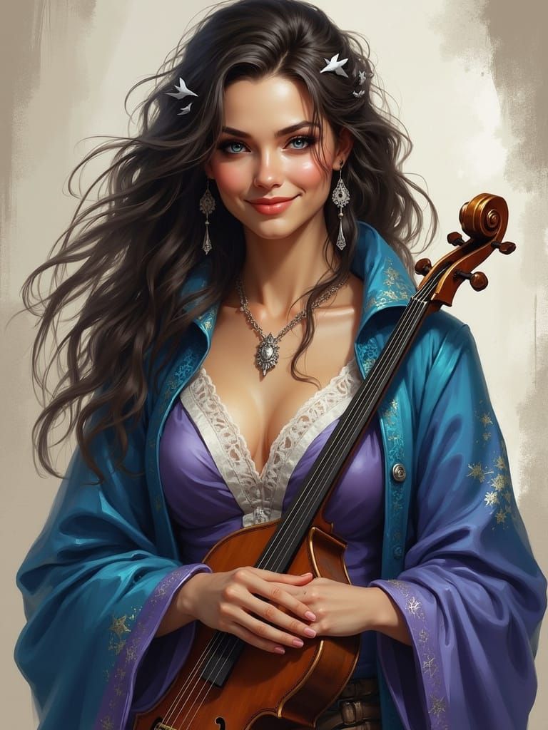 Radiant Female Bard Portrait in Vibrant Colors