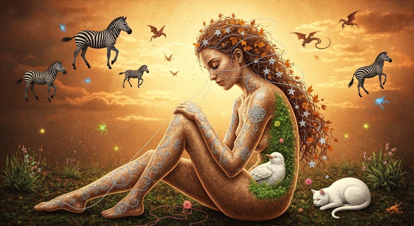 Ethereal Woman with Inner Oasis in Surreal Cosmic Landscape