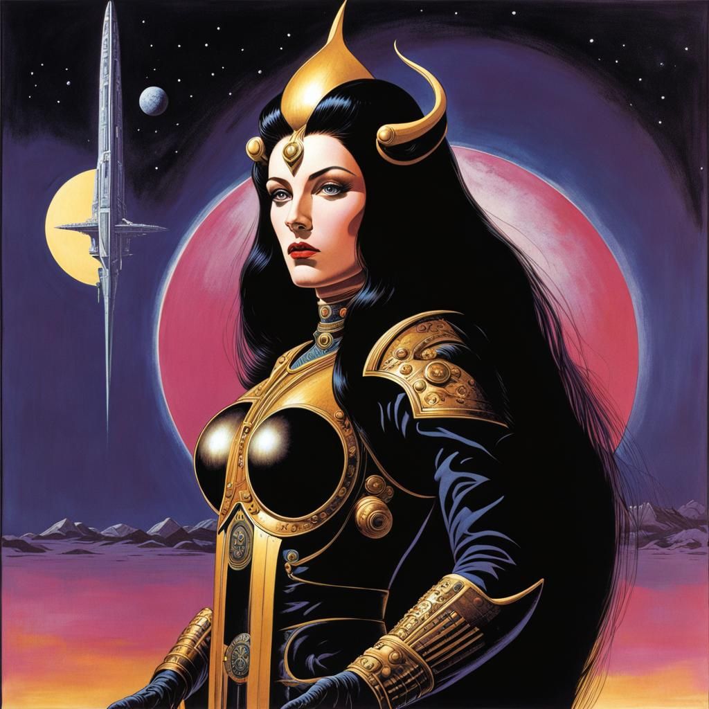 Retrofuturist Space Viking Queen in Alien World