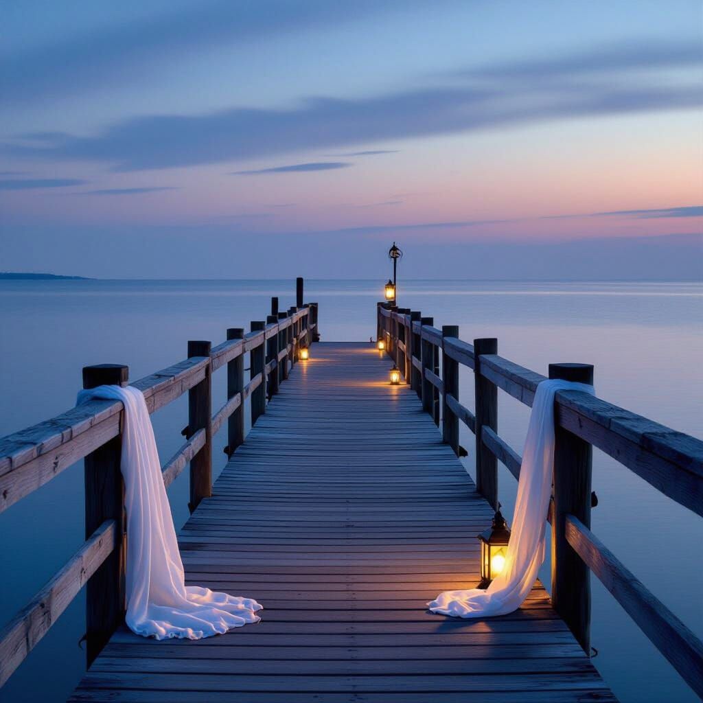 Dusk Marina View with Lantern in Impressionist Style