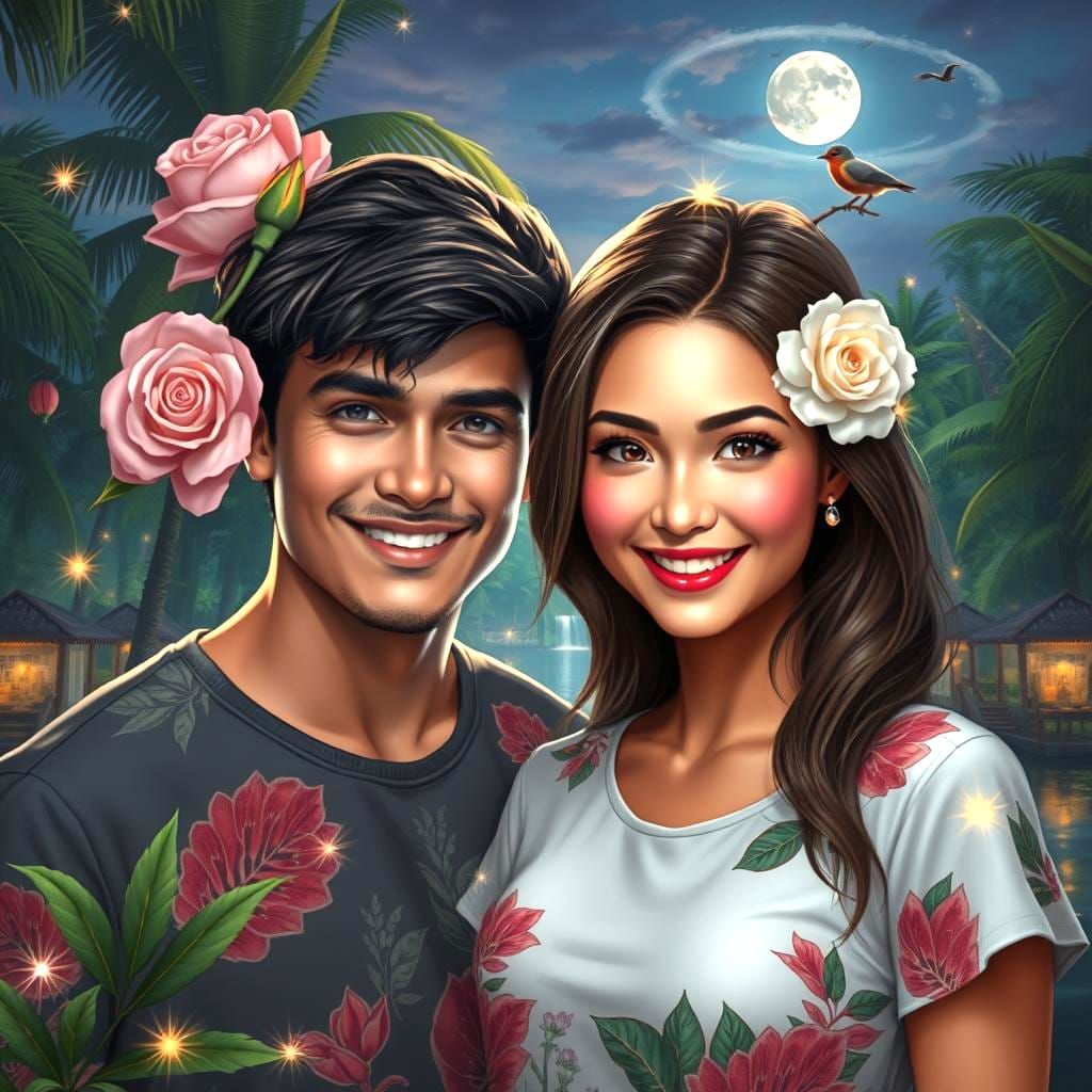 Romantic Cityscape with Vibrant Colors and Whimsical Details