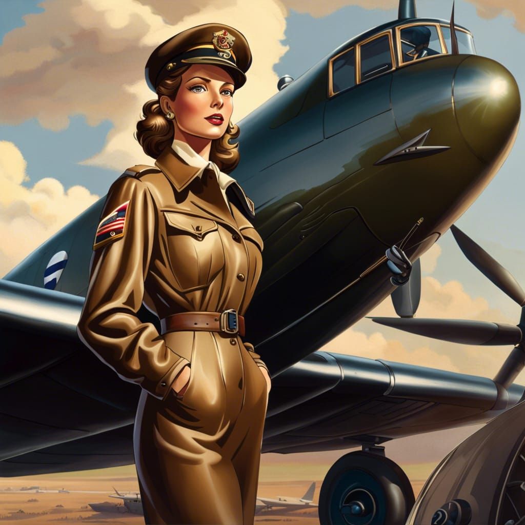 Expressive Pilot in 1940s Flight Attire