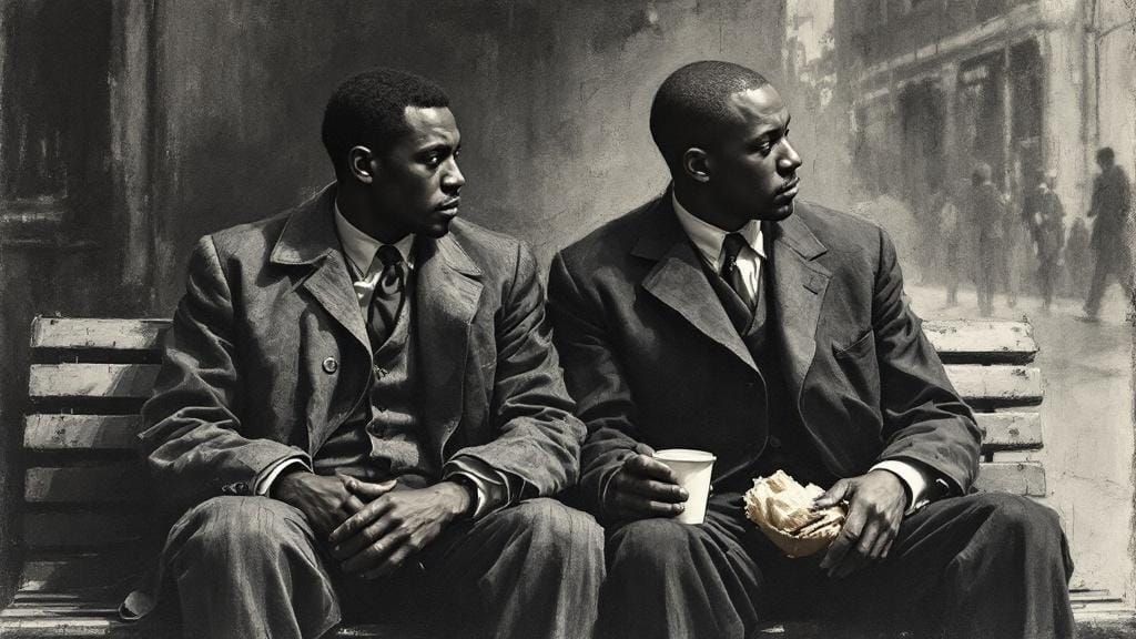 Men on Bench in Charcoal Style of Kollwitz and Bellows