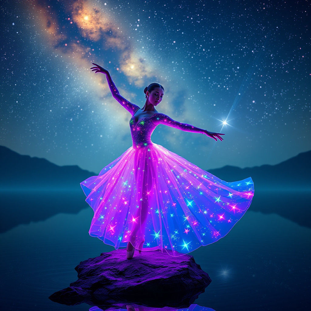 Cosmic Ballet Dancer in Shimmering Gown