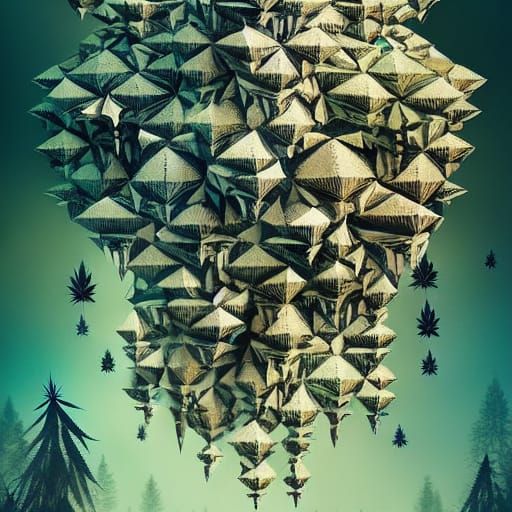 Surreal Geometric Origami Forest in Hyper-Realistic Style