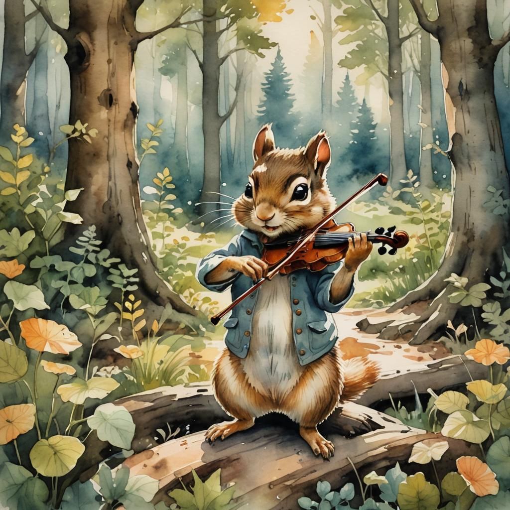 Whimsical Forest Concert in Watercolor Style