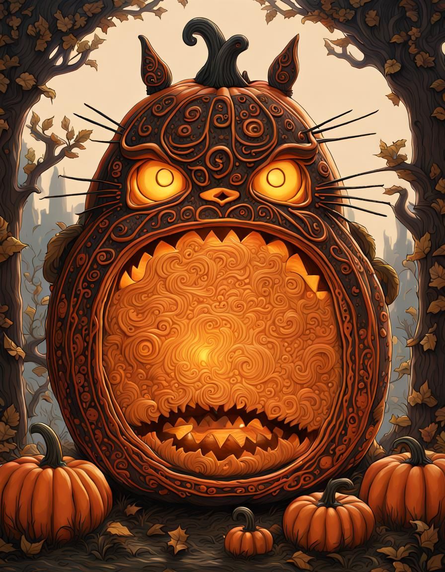 Ethereal Studio Ghibli Totoro Pumpkin in Dramatic Candleligh...