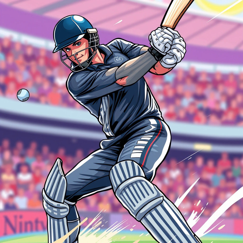 Cricket Athlete Hits the Ball in High-Energy Comic Book Styl...