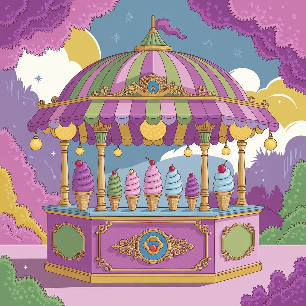 Pastel Ice Cream Booth: Fantasy Book Illustration