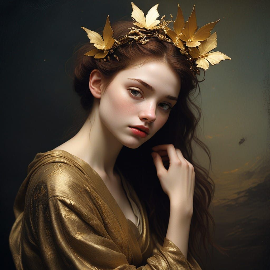 Divine SolarPunk Goddess in Ethereal Gilded Light