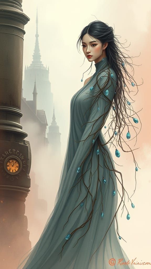 Ethereal Goddess in Mists of Ancient City