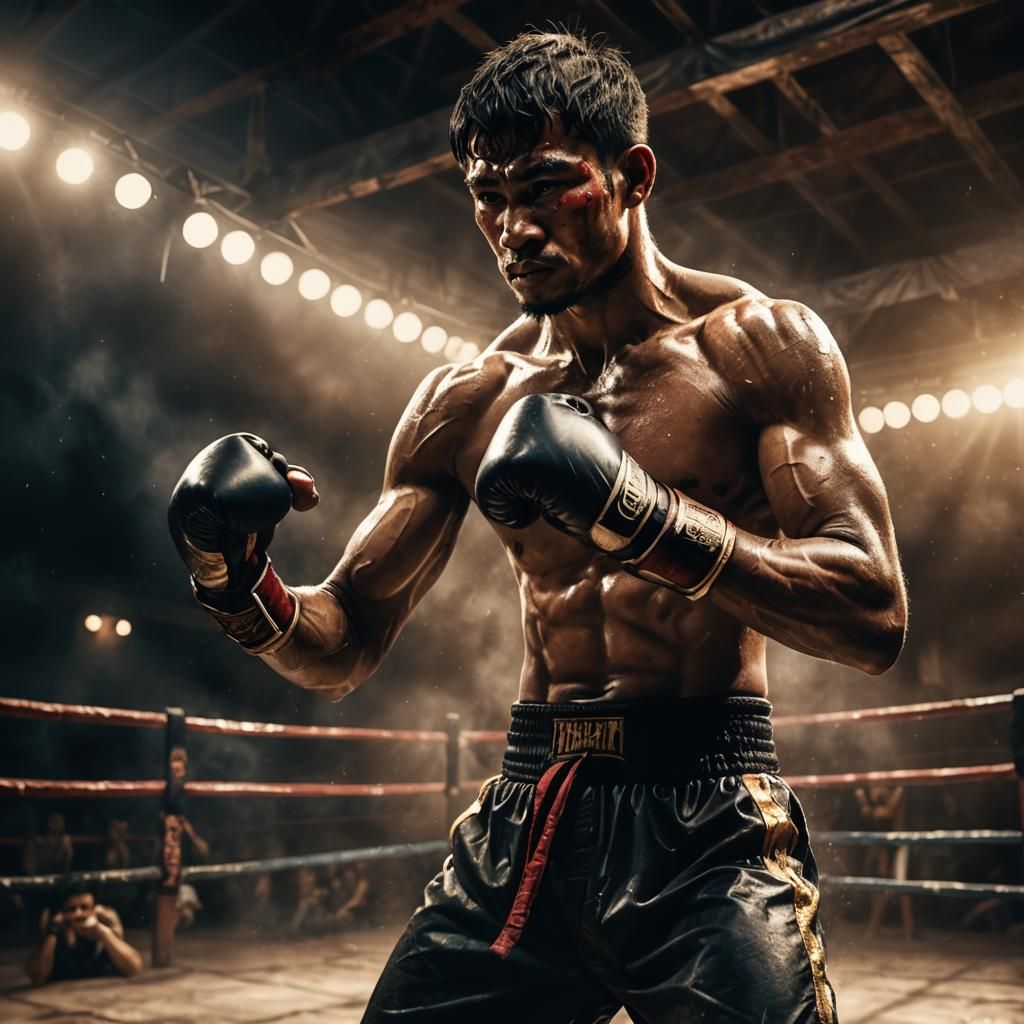 Blind Muay Thai Fighter in High Contrast Ring