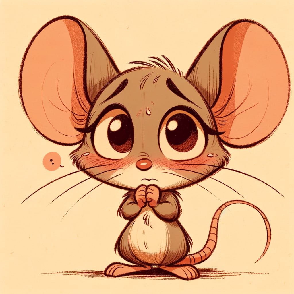 Charming Cartoon Mouse with Big Ears and Nervous Eyes
