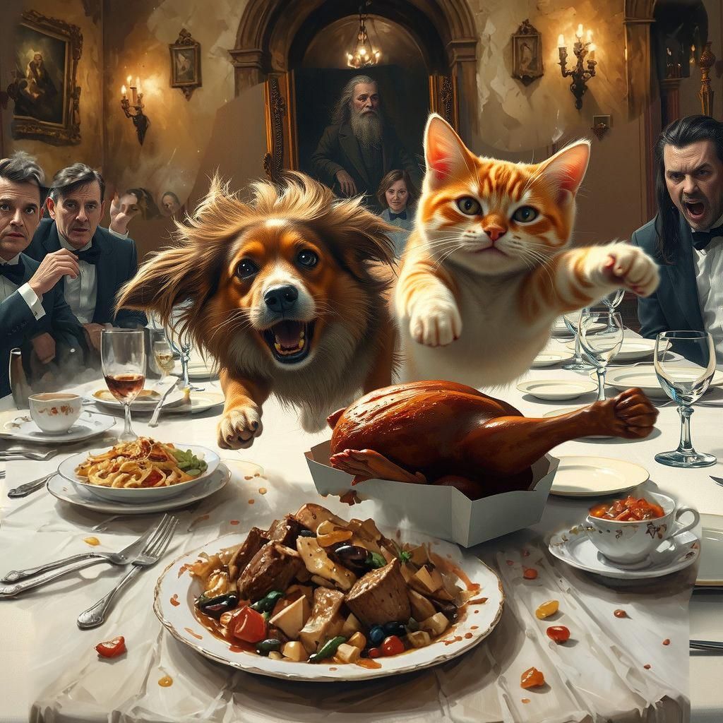 Horrified Dinner Scene in a Cyberpunk Aesthetic