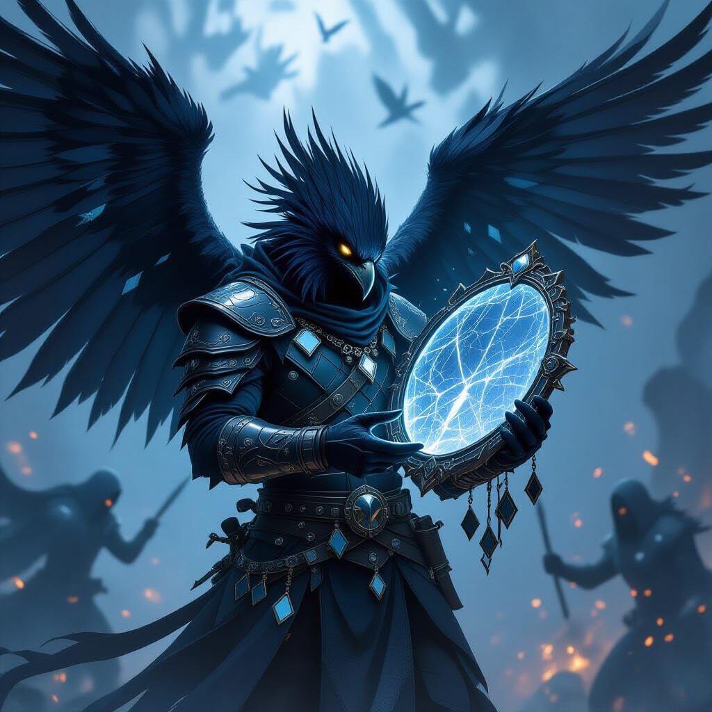 Aarakocra Warlock With Mirror of Echoes in Air Battle