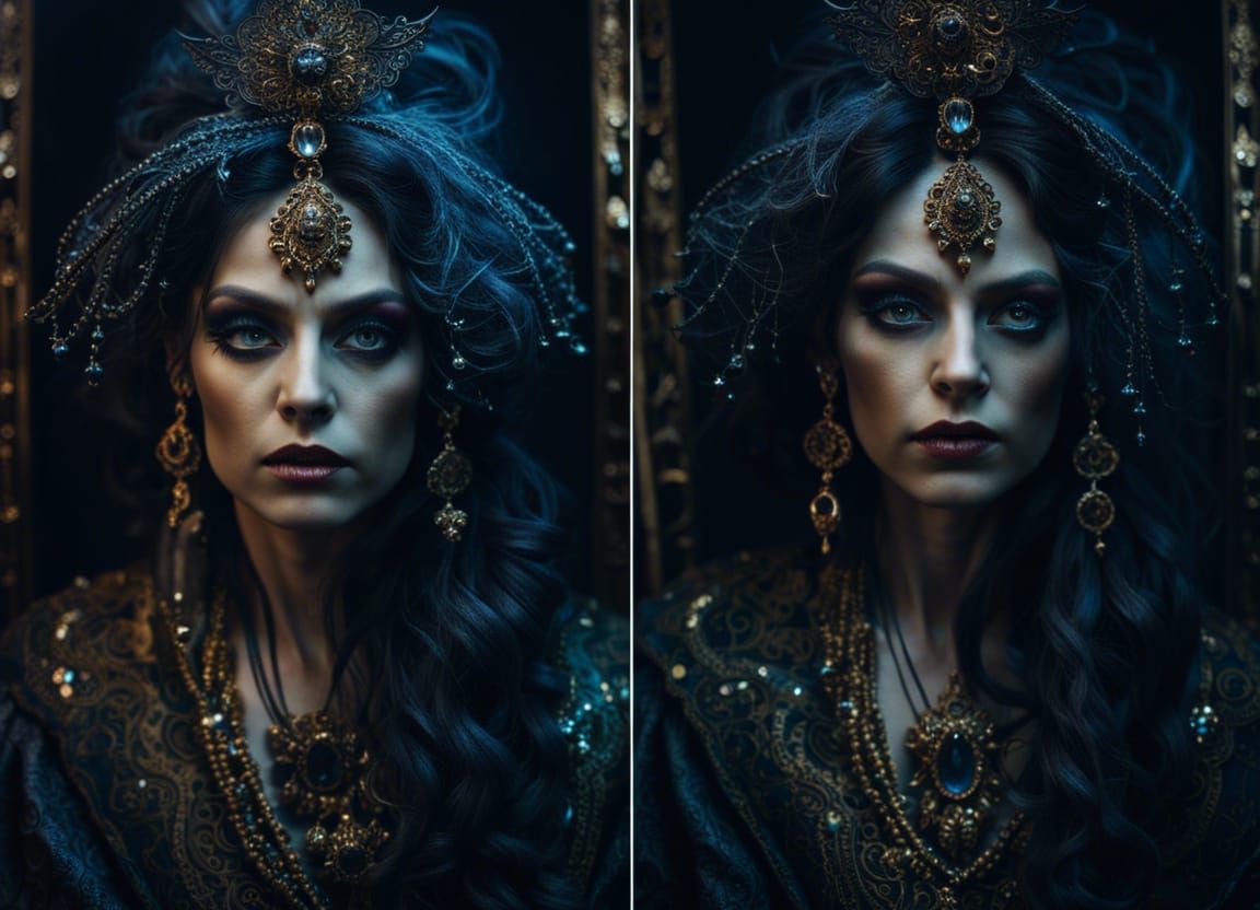 Beautiful Witch Confronts Grotesque Self in Eerie Moonlit Fo...