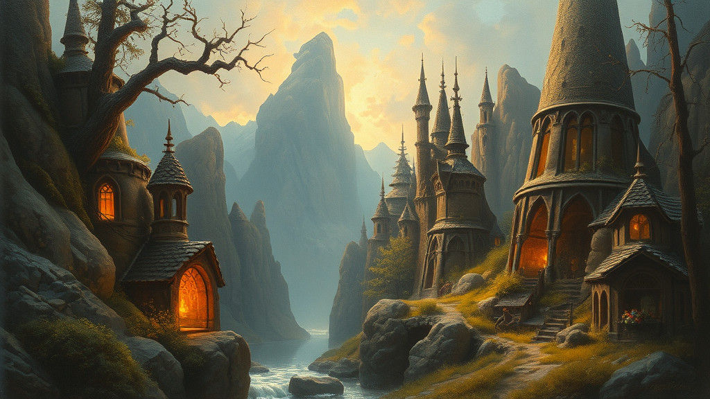 Dreamlike Fantasy Scene with fsbdcf in Warm Golden Light