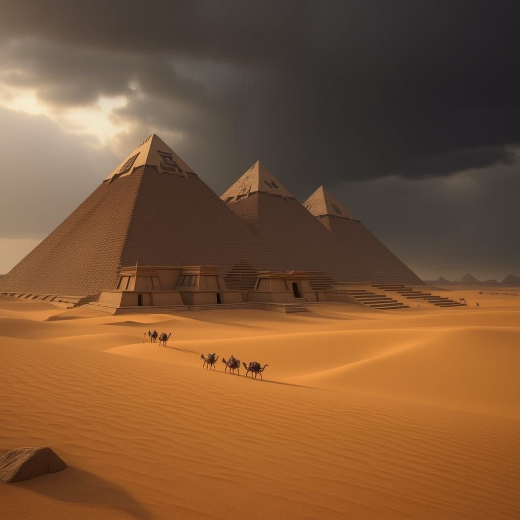 Giza Pyramids in Golden Sandstorm