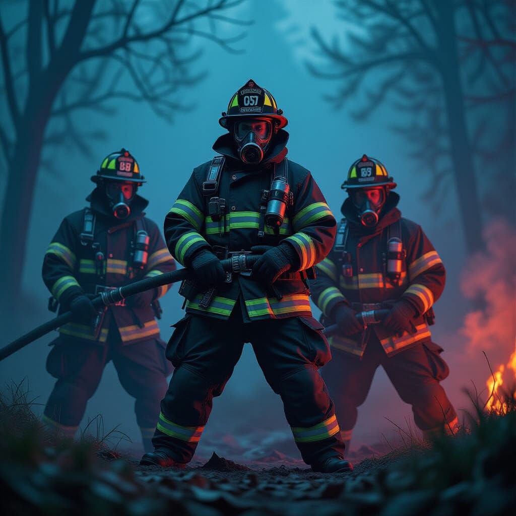 Halloween Firefighters in a Dramatic Digital Painting