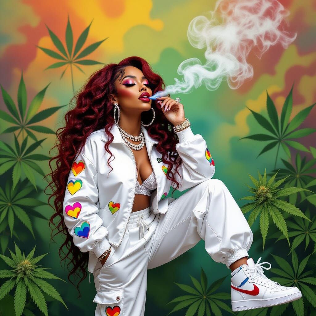 Woman Exhaling Dragon Smoke, Psychedelic Street Art