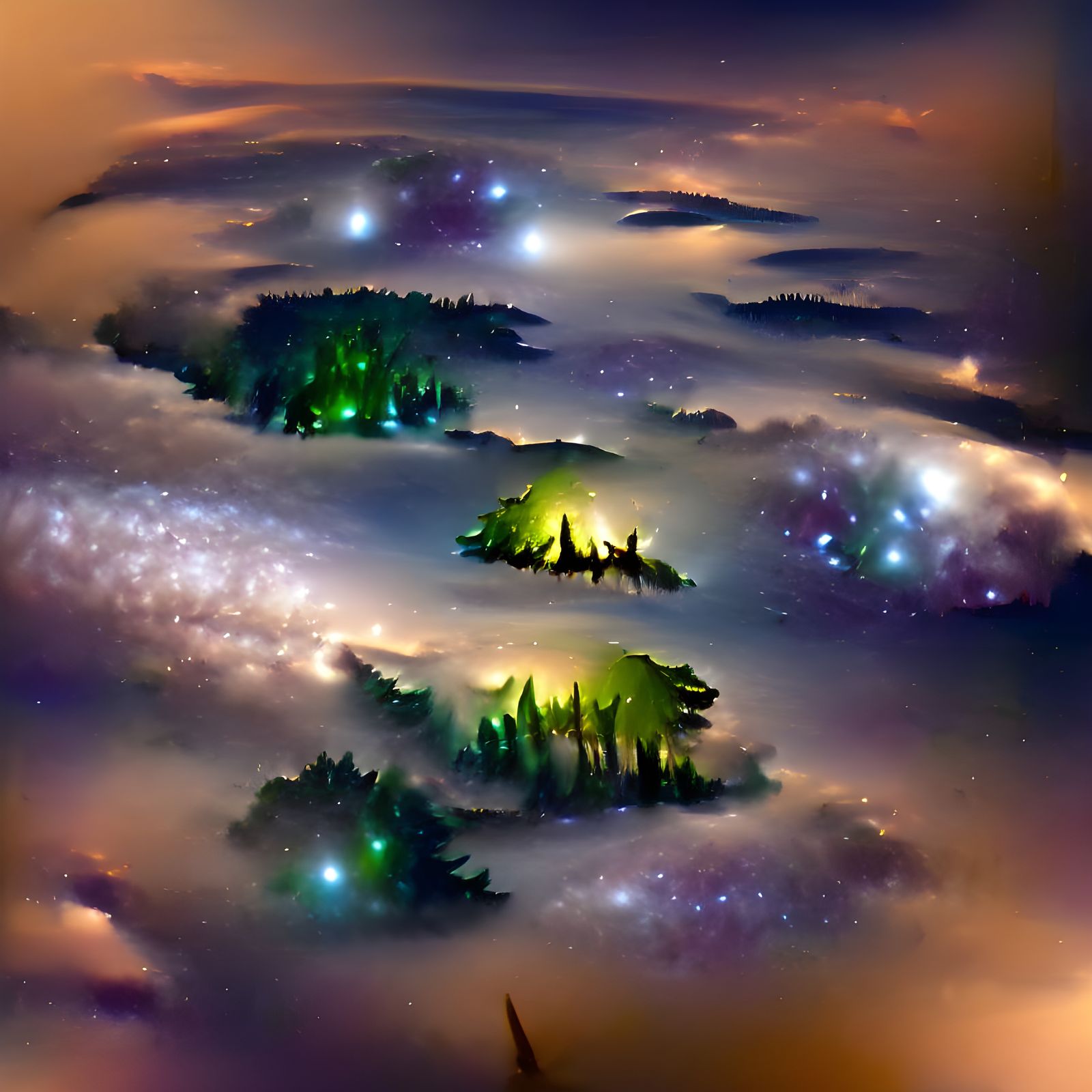 Floating Isles Amidst a Celestial Galaxy