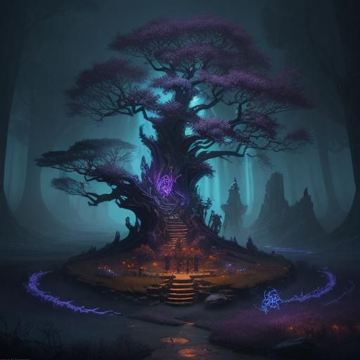 Fantasy Characters in Ancient Tree Setting