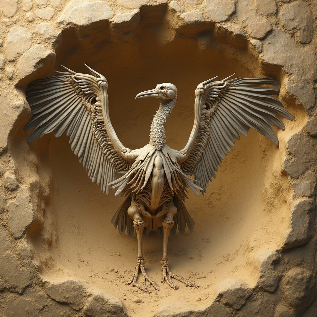 Giant Albatross Fossil in Majestic Flight, Sandstone Landsca...