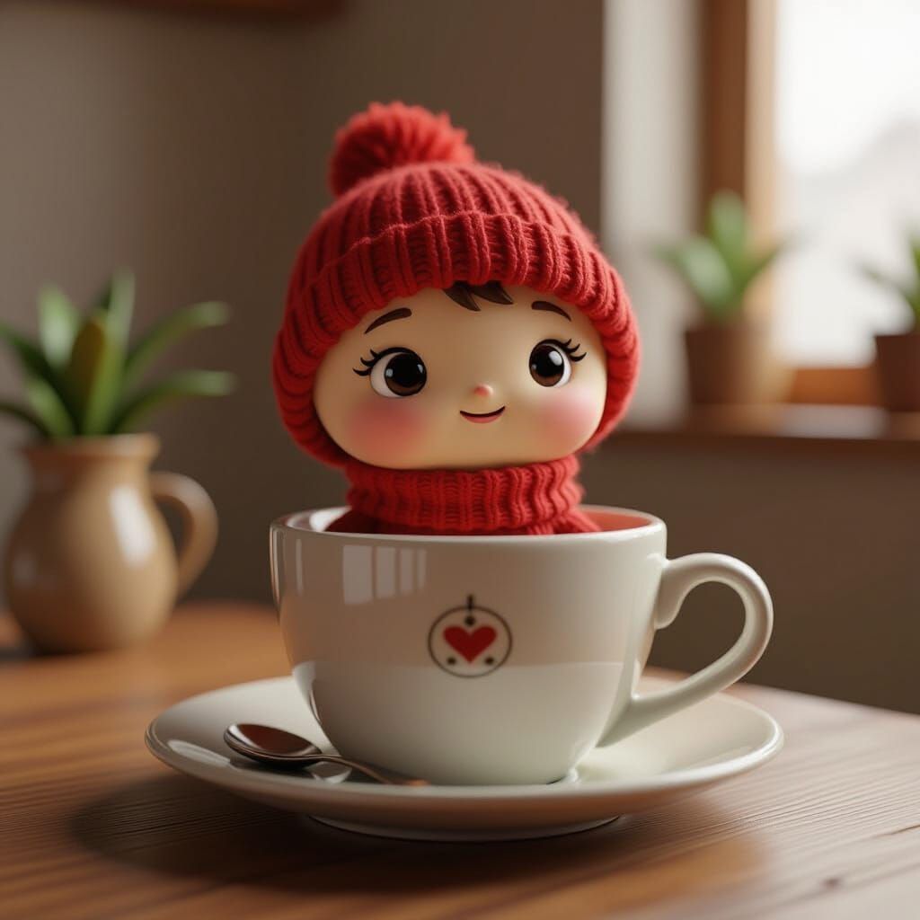 Marshmallow Man Inside Coffee Cup in 3D Render Style