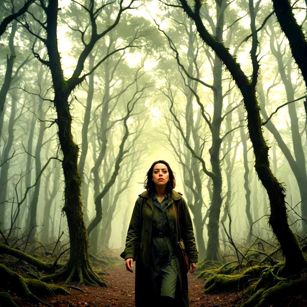 Aubrey Plaza in a Dark Fantasy Landscape