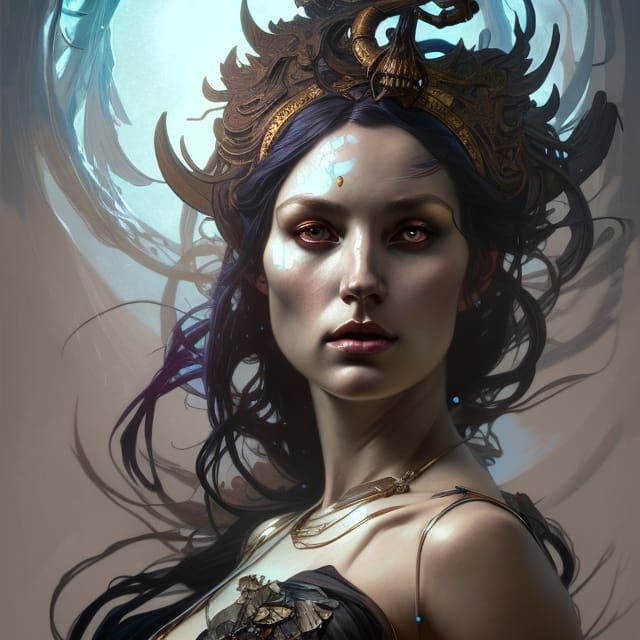 Goddess of Death Portrait in Hyperdetailed Style