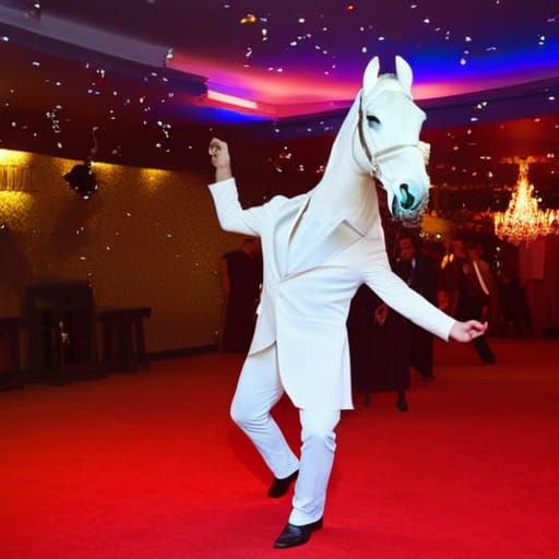 Man Dances with Equine Mask at Neon Nightclub