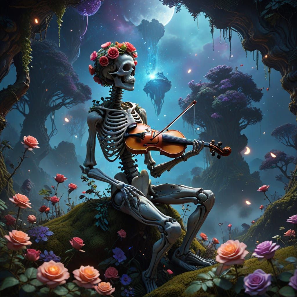 Surreal Skeleton Serenade Under the Starry Milky Way
