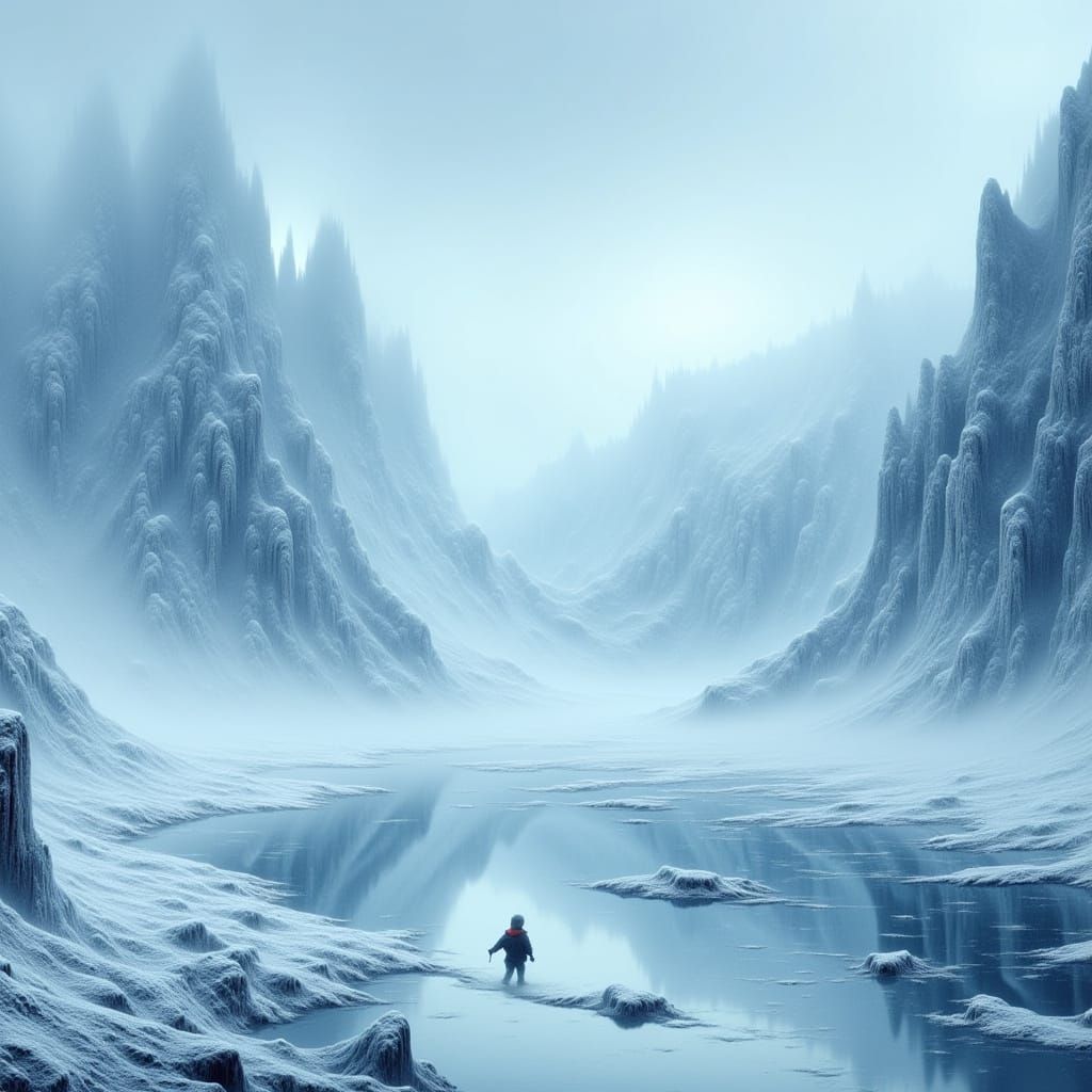 A frozen landscape, dreamlike with soft edges, but bitterly ...