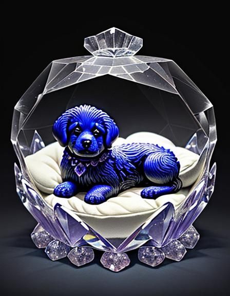 Crystal Glass Puppy Statue in Elaborate Dog Bed