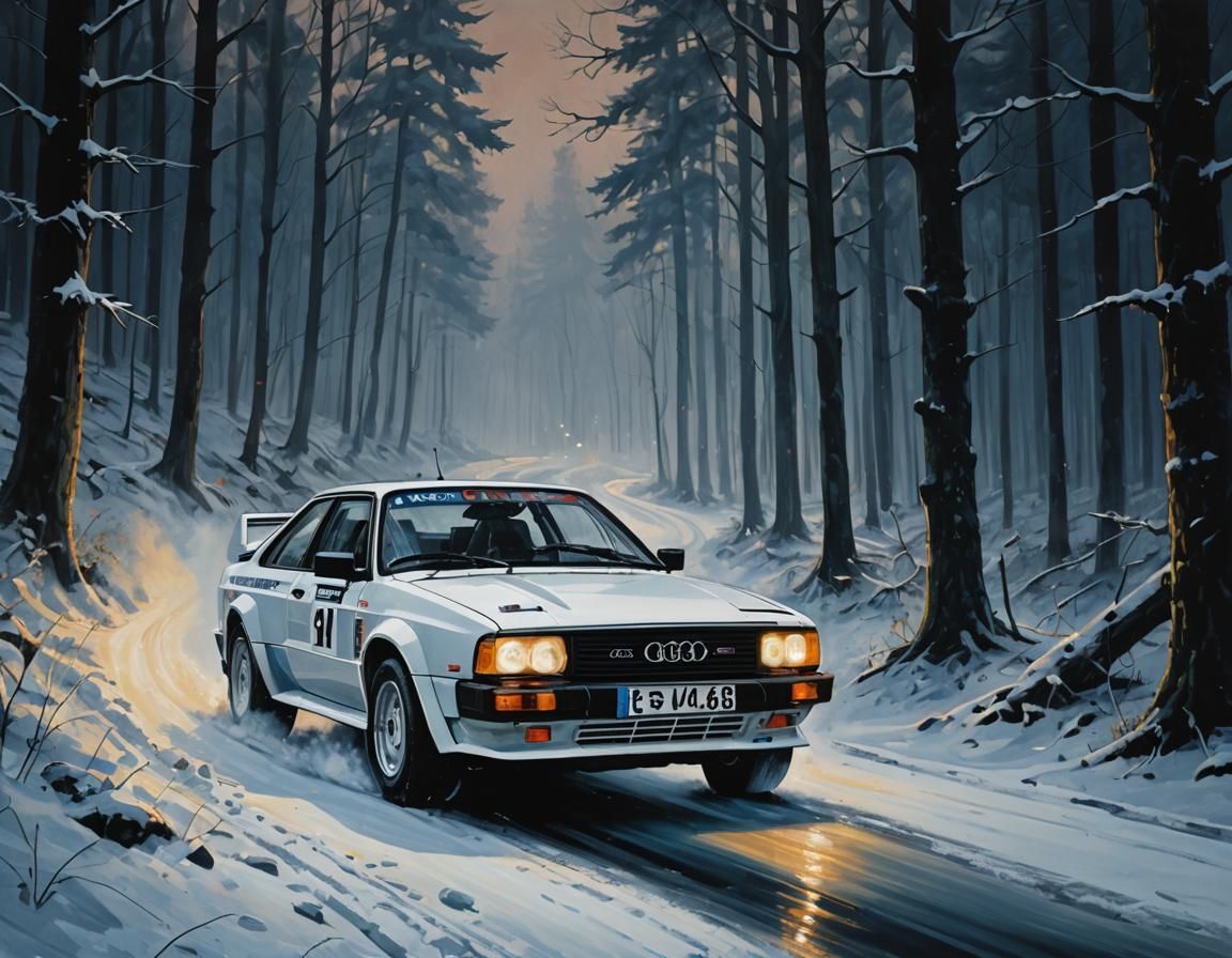 Winter Rally Drive in Dark Forest