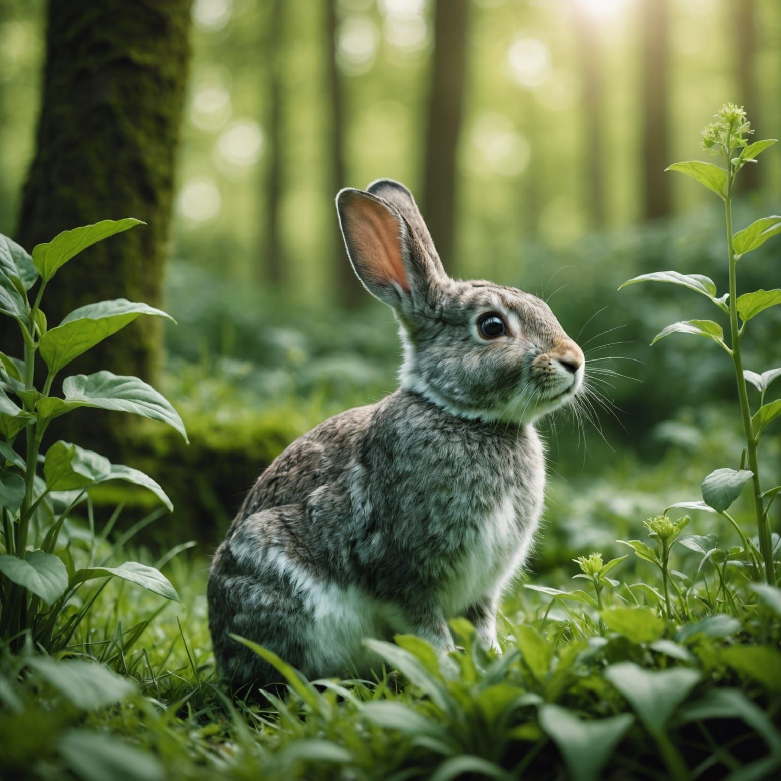 Rabbit in Monochromatic Nature Scene