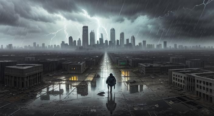 Abandoned Metropolis in a Futuristic Apocalyptic Atmosphere,...